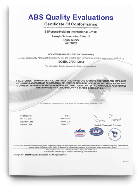 ISO/IEC 27001:2013 Zertifikat