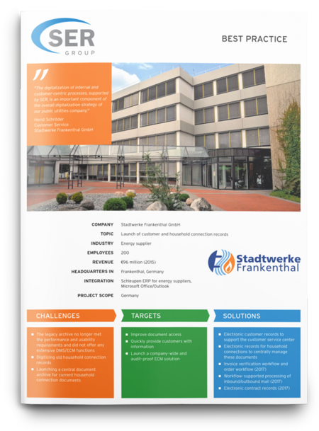 Stadtwerke Frankenthal: Wdrożenie akt elektronicznych dla klientów i przyłączy gospodarstw domowych